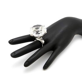 NYFASHION101 Women's Extra Big Rhinestone Fashion Stretch Ring, /Silver-Tone
