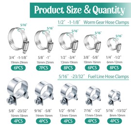 Dianrui 55PCS Hose Clamp Assortment Kit 3/8" Hose Clamps Stainless Steel 304 Worm Gear Hose Clamp & Fuel Injection Hose Clamps for Water Pipe, Plumbing, Tube and Automotive Diesel Petrol Pipe