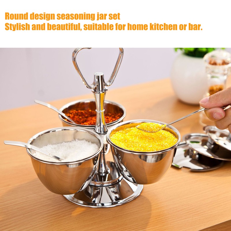 Spice Rack Kitchen Stainless Steel Seasoning Pots Condiment Set Rotating