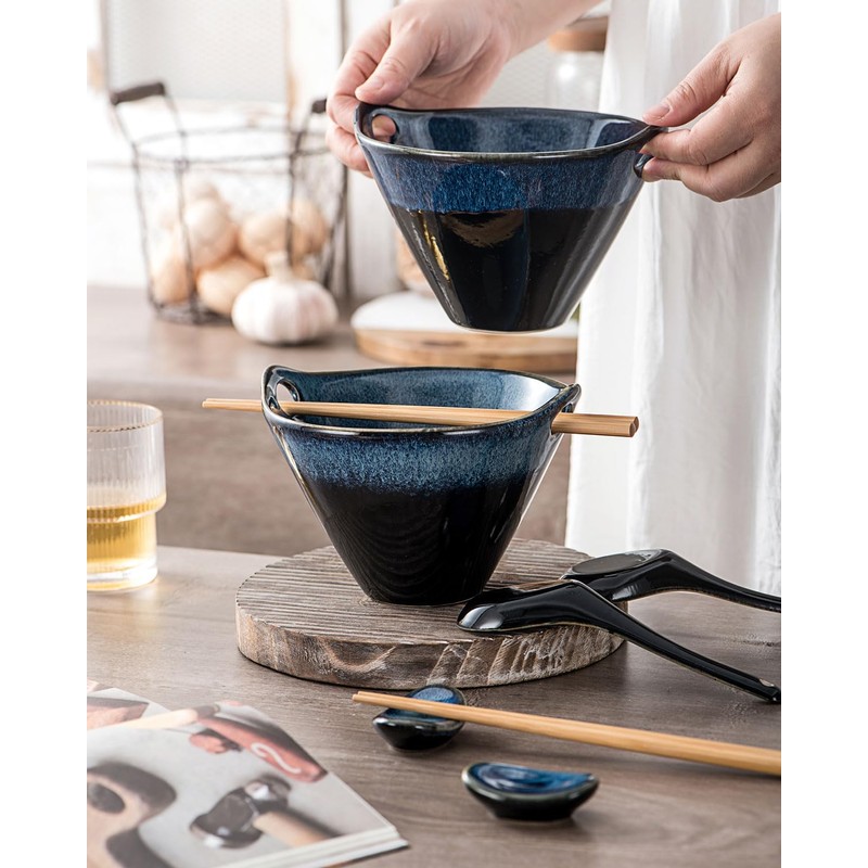 UNICASA Japanese Ramen Bowl Set with Chopsticks, Spoons and Rests,