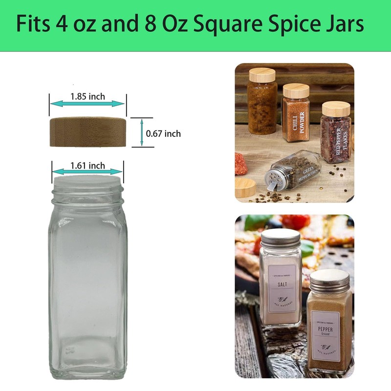 16 Pcs Bamboo Spice Jar Lids Fits Square Containers Seasoning