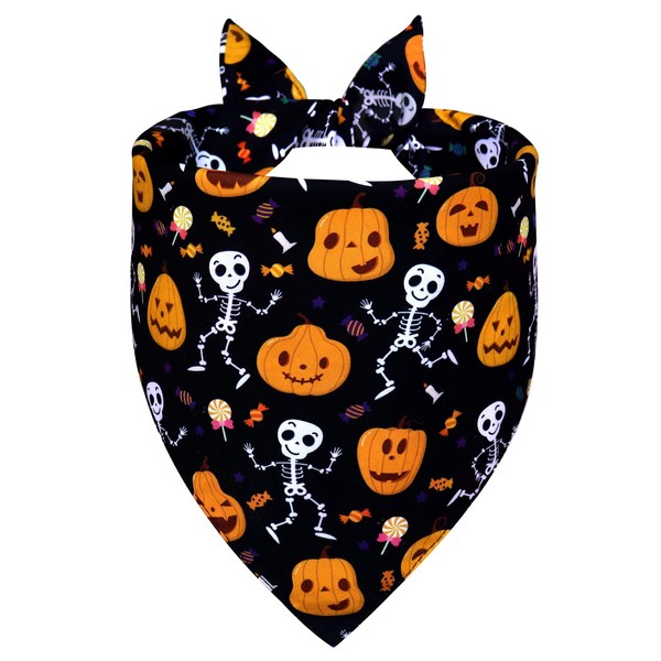 WoffBow Halloween Dog Bandana for X-Large Dogs - Black Reversible