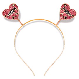 NVENF Diadema para el día de la madre para mujer, con diamantes de imitación, corazón de cristal, para el pelo, regalo del día de la madre (rojo rosa)