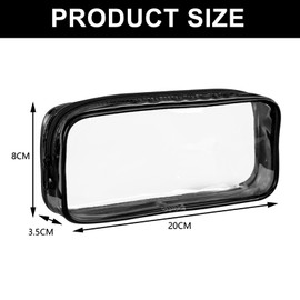 Clear Pencil Case Black – 20x3.5x8 cm – Stylish & Practical – Waterproof PVC Zippered Clear Pencil Case – Versatile Storage for Stationery Supplies, Makeup, Toiletries