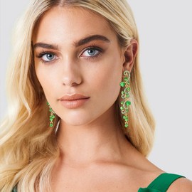 EVER FAITH Light Green Earrings for Women Dangling, Sparkly Rhinestone Crystal Vintage Floral Vine Long Drop Dangle Earrings Wedding Party Jewellery for Brides Bridal