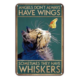 Panguru Cat Metal Sign - Angels Don’t Always Have Wings - Vintage Tin Sign Home Decoration, 8x12 Inch