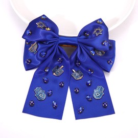 Vokone Hanukkah Hair Bows for Women Menorah Dreidel Star of David Hair Bow Clips Blue Jeweled Satin Hair Ribbon Jewish Holiday Outfit Accessories Gifts Menorah Dreidel Charms Short