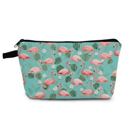 YULUENZE Green Flamingo Makeup Bag Cute Small Organizer Bag with Zipper Monstera Flamingo Cosmetic Bag Aesthetic Birthday Present for Women Friends