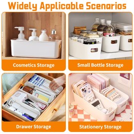 8pcs White Plastic Stackable Storage Boxes with Handles, Small Narrow Rectangular Receive Basket for Cupboard,Shelves,Tubs, Drawers Organiser for Kitchen, Home, Office, Bathroom, Open Type Slim Boxes