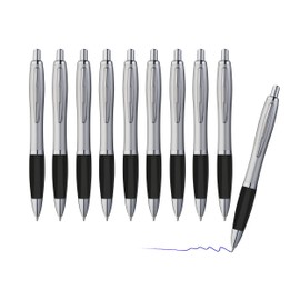 sin4sey Set of 10 Ballpoint Pens - Trendy Design with Large Capacity Refill Blue Writing (Silver-Black)