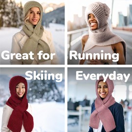 BambooMN Women's Frosted Bloom Hooded Scarf with Fleece-Lined Hood Warm Beanie - Grandalia