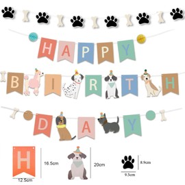 Dog Happy Birthday Banner, Colorful Dog Birthday Party Supplies,Paw Print Bone Themed Dog Birthday Decorations