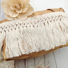 5 Yards 8 cm Wide Beige Cotton Tassel Lace Ribbon Fringe Trim Lace Trim for Sewing Fringe Trim Sewing Accessories for DIY Costumes Clothing Curtain Clothing Tablecloth Wedding Decoration