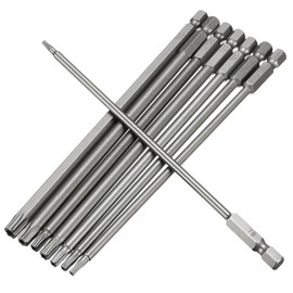 Bestgle Torx Bit Sets 150 mm Long Screwdriver Bits Set Drill 1/4 Inch Hex Shank 8 Pieces Torx Safety Head S2 Steel Star Head Powerful Electric Screwdriver Tools T8-T40