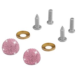 DUSCOKE 2PCS Bling Car License Plate Screws, Stainless Steel Car Truck Motorcycle License Plate Fasteners, Crystal Rhinestone Decorative Cover Auto Licenses Plate Frame Bolts Replacement Kit (Pink)