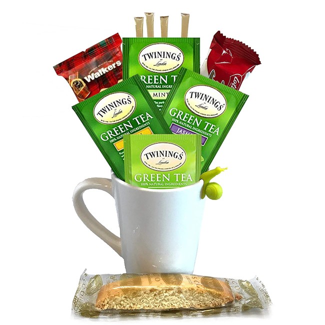 Tea Gift Set for Tea Lovers - Includes Premium Tea Cup 4 Uniquely Blended Green Teas and All Natural Honey Straws | Tea Gift Sets for Women Men | Tea Gifts Box (Hot Tea - Green Tea)