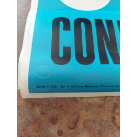 Eat-It-All Cone 1968 ENJOY Eat-It-All Ice Cream Cone Paper Sign Atomic Age Love At First Bite