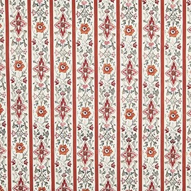 Kt KILOtela - Digitally Printed Half Panama Organic Cotton Canvas Fabric Standard 100 by Oeko-Tex, 100 cm Length x 280 cm Width, Stripes, Flowers Jubilee - Pink - 1 Metre