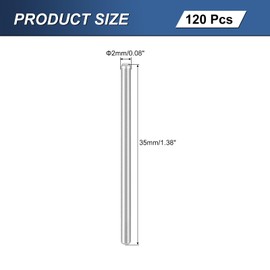 sourcing map 120Pcs M2 x 35mm 304 Stainless Steel Dowel Pin, Cylindrical Shelf Support Peg Pin Parallel Pin Fastener for Mechanical Manufacturing, Industry, Furniture Installation, Silver