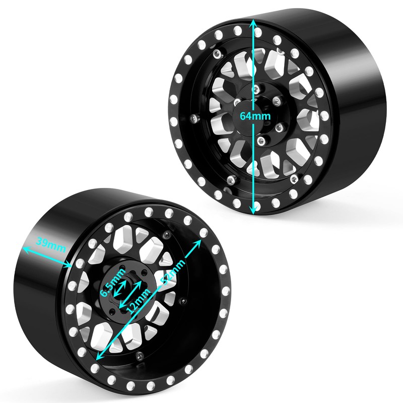 4PCS Aluminium 2.2" Beadlock Wheel Rim Offset -15mm/0.5mm Deep Dish
