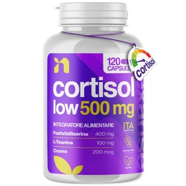Cortisol Low 500mg | 120Cps con Fosfatidilserina 400 mg, L-Teanina e Cromo Picolinato | Supporto naturale per Abbassare il Cortisolo e Benessere Mentale | 4 Mesi di fornitura | Prodotto in Italia