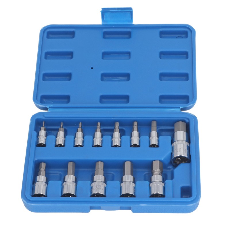 13 Pcs Hex Bit Socket Set 1/4 3/8 1/2 Inch