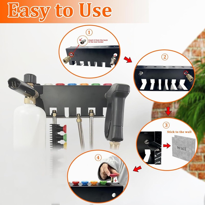 High Pressure Washer Gun Holder Wall Mounted Stainless Steel Foam