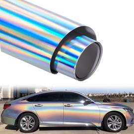 XhuangTech Holographic Laser Silver Chrome Car Vinyl Wrap Roll Self Adhesive Decal Sticker Film Sheet Air Bubble Free (Laser Silver, 60" x 8" （1.52M x 0.2M)