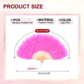 PATIKIL 1920s Vintage Marabou Feather Fan, Flapper Hand Fan Folding Handheld Fan for Costume Party Dancing Wedding Show Tea Decoration, Light Pink