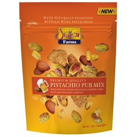 Setton Farms Pistachio Pub Mix 5 Oz. Bag. With Buffalo Wing Pistachios, Ranch Corn Nuts, Honey Roasted Sesame Chips and Hickory Almonds.