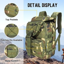 SHANNA 40L Military Tactical Backpacks, Trekking Hiking Molle Army Survival Equipment Backpacks 3 Day Bug Out Bag Waterproof Rucksack for Camping Fishing Travelling Climbing Outdoor Sports Gym