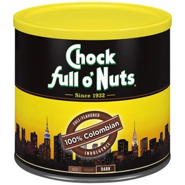 Chock Full o' Nuts Colombian Ground Coffee – Premium Beans in Recyclable Steel Can – Rich Flavor & Aroma, Dark Roast – Perfect for Drip, Pour-Over, Percolator – 24 Oz Can