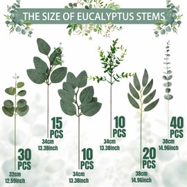 125 Pcs 6 Kinds Mixed Artificial Eucalyptus Stems