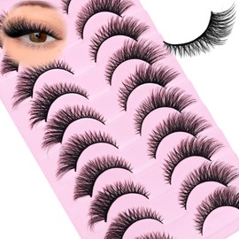 SLSXNL Cat Eye Lashes Natural Strip Lashes Fox Eye Eyelashes Foxy Wispy False Lash Extensions 10 Pairs