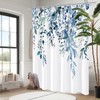 Gibelle Blue Eucalyptus Shower Curtain, Watercolor Plant Leaves with Floral