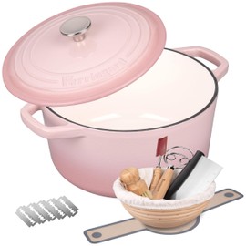 VORRINGARD Enameled Cast Iron Dutch Oven Pot with Lid, for Bread Baking, Round Bread Oven- include Sourdough Bread Baking Supplies set, 4.5QT, Pink