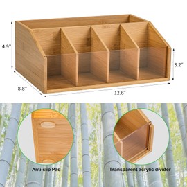 HUCINIUN Bamboo Coffee Station Organizer for Countertop, Coffee Bar Accessories Organizer with 5 Compartments for Tea Condiment, Pods, Creamer, Syrup, Cups