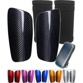 Carbon Fiber Soccer Shin Guards,with Carry Case,Sleeves,Genuine Carbon,Large Cushioned,Professional Slip in Hard Shin Pad for Kid,Youth,Adult (L, Black+Sleeves)