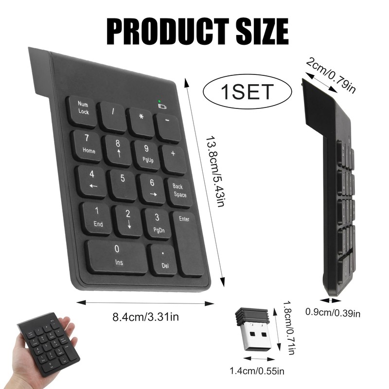 Wireless Numeric Keypad 2.4G Portable Ergonomic Mini Numpad with USB