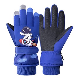 TOKYMOON Children's Ski Gloves, Snowboard Gloves, Snow Gloves, Waterproof and Windproof Winter Gloves, Non-Slip Plush Lined, Warm Gloves for Girls, Boys, Rocket, S (4-7 Years)
