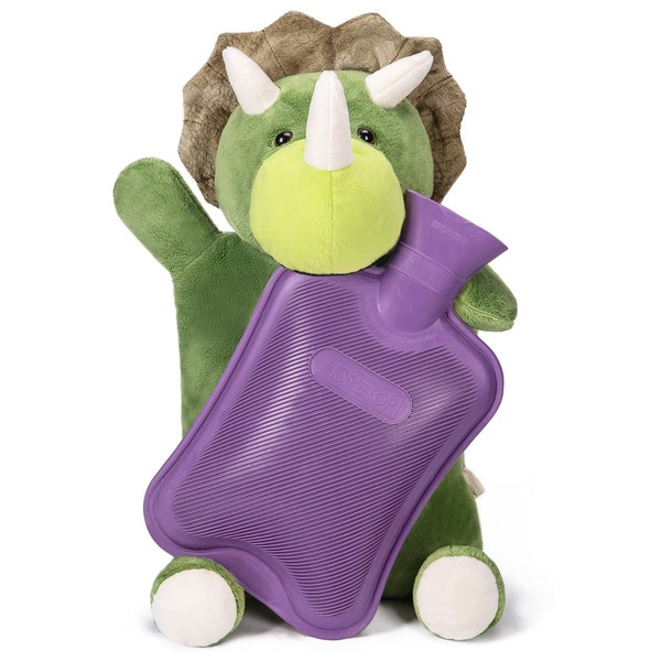 HomeTop Premium Classic Rubber Hot and Cold Water Bottle with Cute Stuffed Triceratops Cover (2L, Purple)