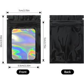 Heanvmyss 100 PCS Holographic Bags,Smell Proof Packaging,Clear Resealable Foil Bags for Food,Jewelry,Electronics,Gifts(Black,2.7 * 3.9inch)