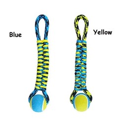 Dog Toys 14.5" Tough Rope Tug & Tennis Ball Paracord Fetch Chew Blue Yellow or Set of Both (Yellow)