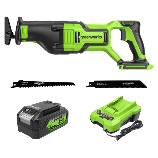 Greenworks 24V Reciprocating Saw,Cordless,Brushless,1.1"(28 mm) Stroke length,2700 SPM,4.0Ah USB Battery