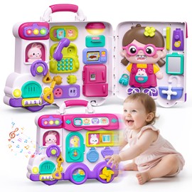 54-in-1 English & Spanish Busy Board Montessori Toys Gift for 1 2 Year Old Girls, Educational Montessori Learning Toys for 1 Year Old, Christmas Toys Gifts for 1 2 Year Old Girl, 1 Year Old Gift Toy