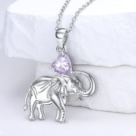 LONAGO Elephant Necklace Birthstone Elephant Pendant Necklace for Women (June)