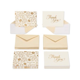 American Greetings Wedding Thank You Cards with Envelopes, Gold and Cream (50-Count)