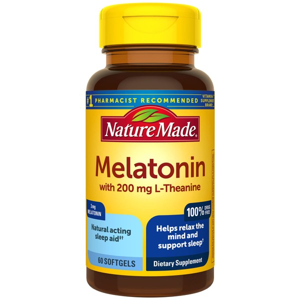Melatonin 3 mg with 200 mg L-theanine Softgels, 60 Count for Supporting Restful Sleep