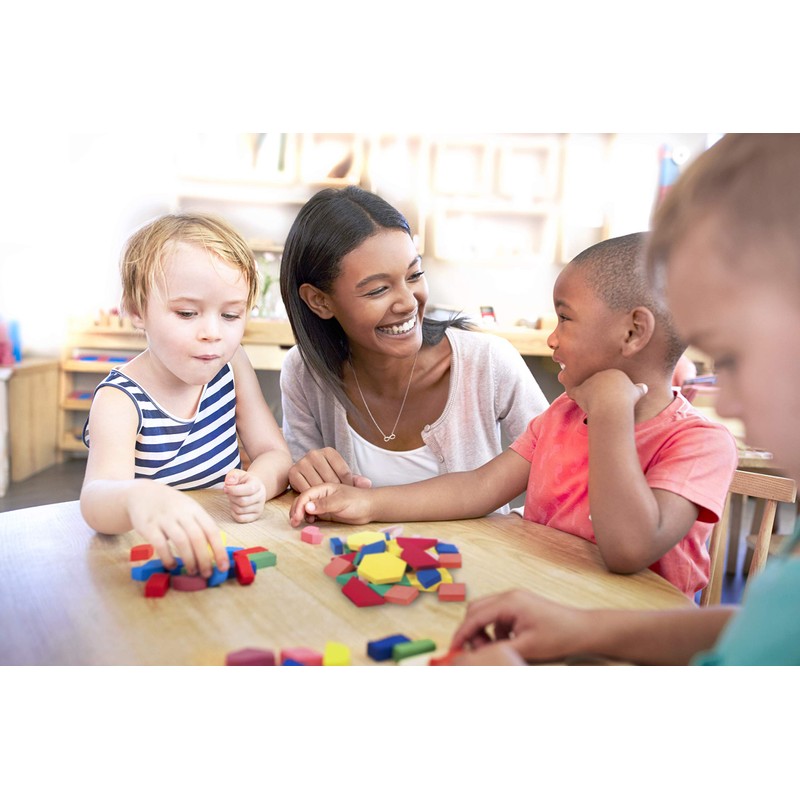 hand2mind Wood Pattern Blocks for Kids, Shapes for Kindergarten, Montessori