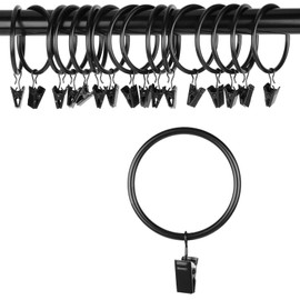 OOTSR Drapery Curtain Clips with Rings (2-inch, Set of 16) - Rustproof Matte Stainless Steel Metal Curtain Rod Clip Rings with Eyelets for Party Light, Art Display, Tent (Vintage Black)